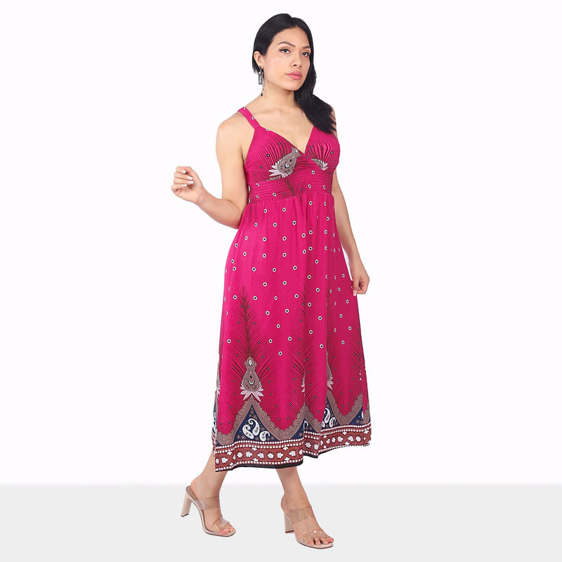Vestido-Casual-de-Lino-para-Verano---Magenta-Talla-L