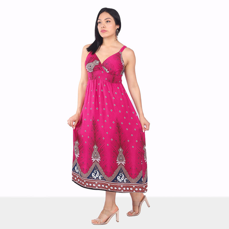 Vestido-Casual-de-Lino-para-Verano---Magenta-Talla-L