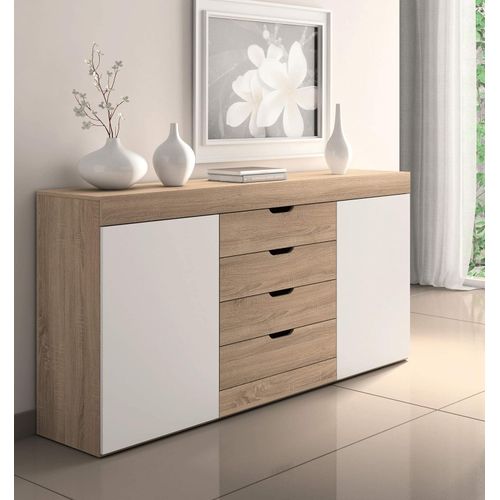 Aparador Moderno 4 cajones Lorenzo color Blanco/Macadamia TU MESITA