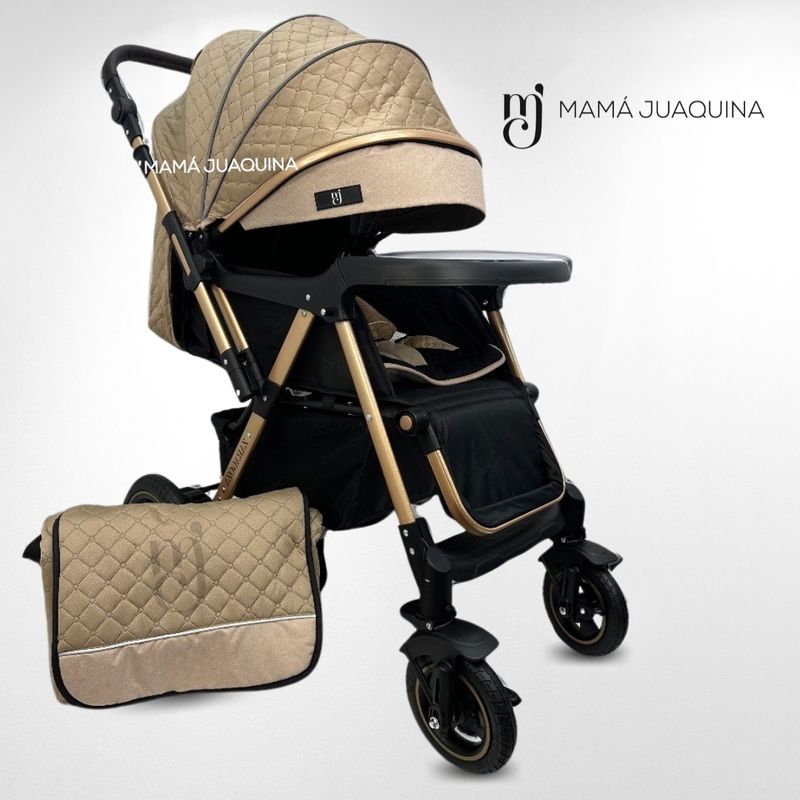 Coche-Cuna-de-Lujo-«BOMBSHELL»-con-Bolso-Pañalero-Beige