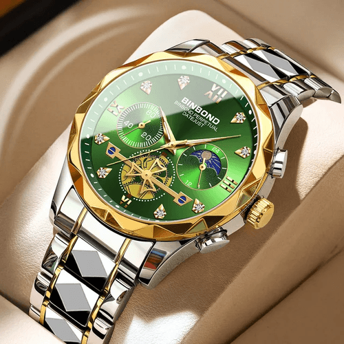 Reloj BINBOND para Hombre - Elegante - Acero - Verde/Oro
