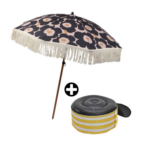 COMBO Casa del Mediterráneo Orange: Sombrilla Parasol de Poliéster Beige 160cm + Puff Inflable de Poliéster Amarillo