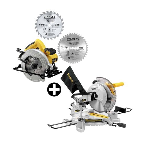 COMBO Stanley: Sierra Circular SC16 1600W + 2 Discos 7-1/4" + Sierra Ingleteadora 10" 1650W SM16