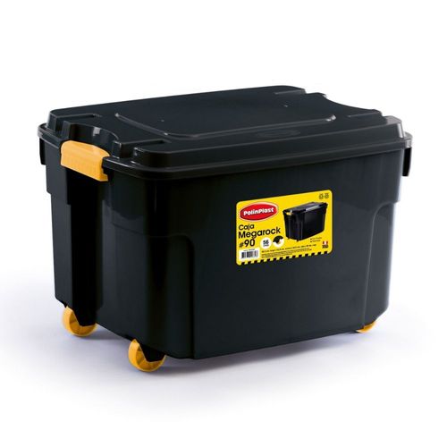 Caja Megarock #90 Negro con ganchos y ruedas Polinplast