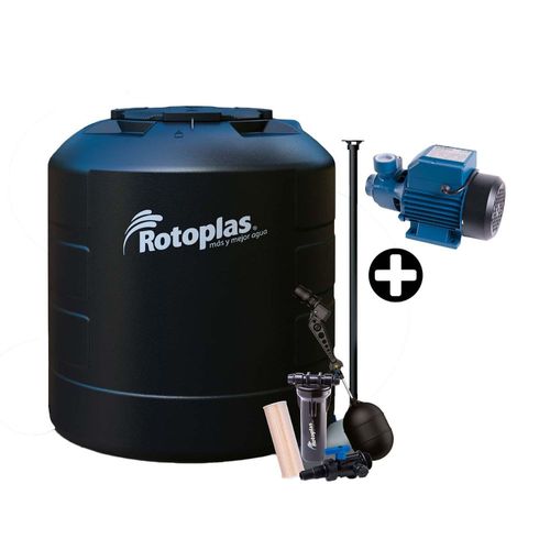 COMBO Tanque de Agua Rotoplas Negro Plus 1100 litros + Kit de Accesorios + Electrobomba Periférica Werken 1 HP XKM80-1 40L/min