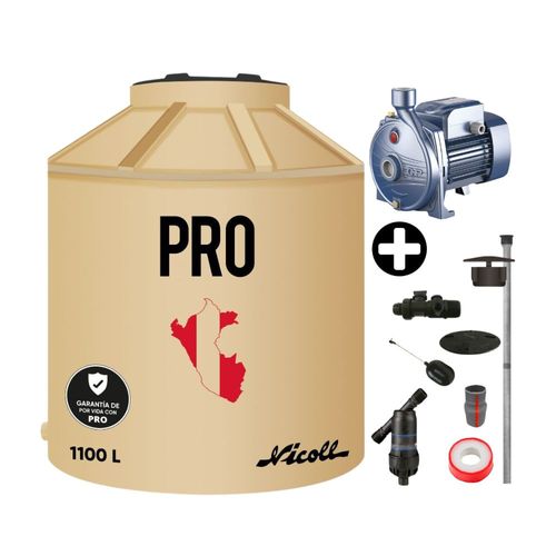 COMBO Tanque de agua Arena Pro 1100 litros + Kit de Accesorios + Electrobomba Centrífuga Pedrollo 1 HP CPM620 100L/min