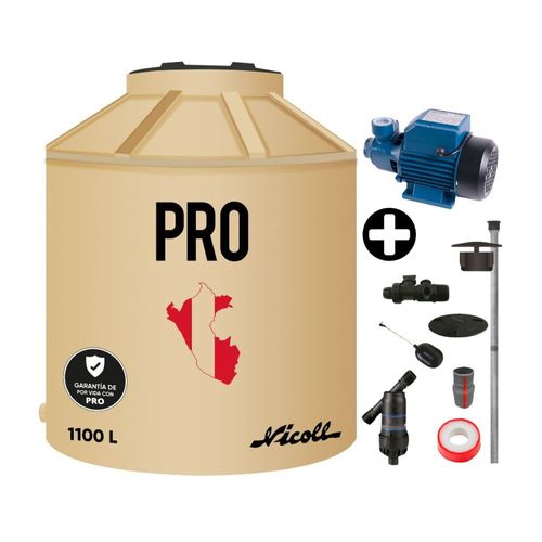 COMBO Tanque de agua Arena Pro 1100 litros + Kit de Accesorios + Electrobomba Periférica Werken 1 HP XKM80-1 40L/min