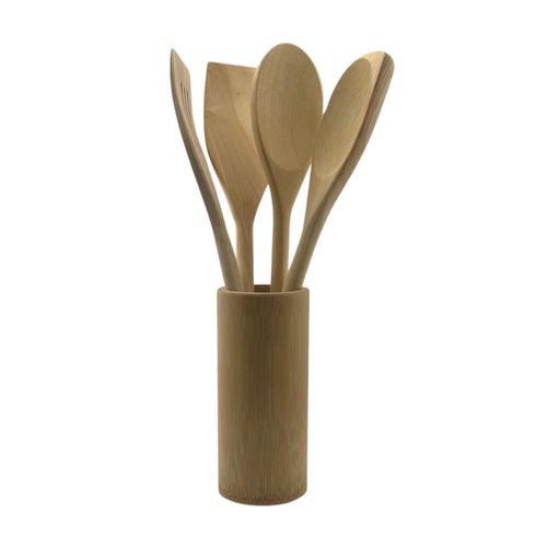 Set x 5 utensilios Acacia Incluye Base Orange