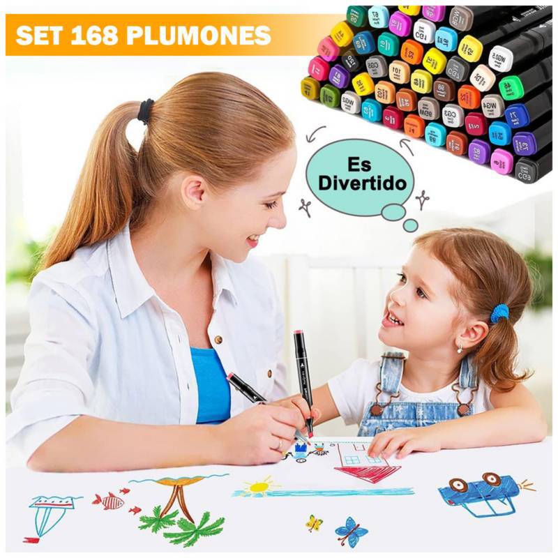 Set-de-80-Plumones-Marcadores-Doble-Punta-con-Estuche-Arte
