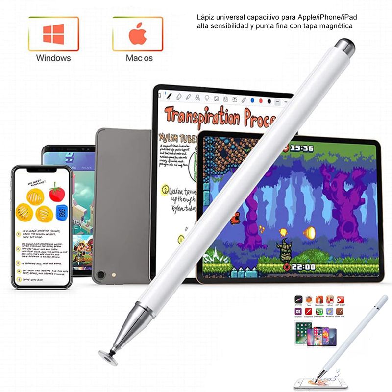 Lapiz-Universal-Capacitivo-para-Apple-Iphone-Ipad-Alta-Sensibilidad-y-Punta-Fina-con-Tapa-Magnetica-Dreizt-Blanco