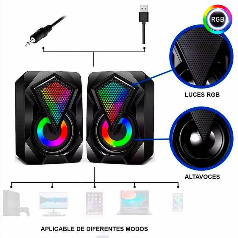 Parlantes-Gamer-D4500-Luces-Multicolor-RGB-Dreizt
