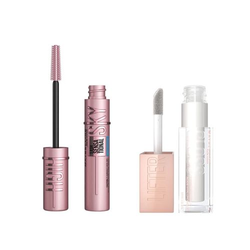 Máscara De Pestañas Sky High Maybelline Waterproof 6Gr + Lifetr Gloss Maybelline Brillo Labial Tono Pearl 5Ml