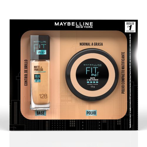 Set Fit Me Matte Poreless  Base Maybelline  Tono Beige Natural 128 30Ml + Polvos Tono 128 Nat B 12Gr