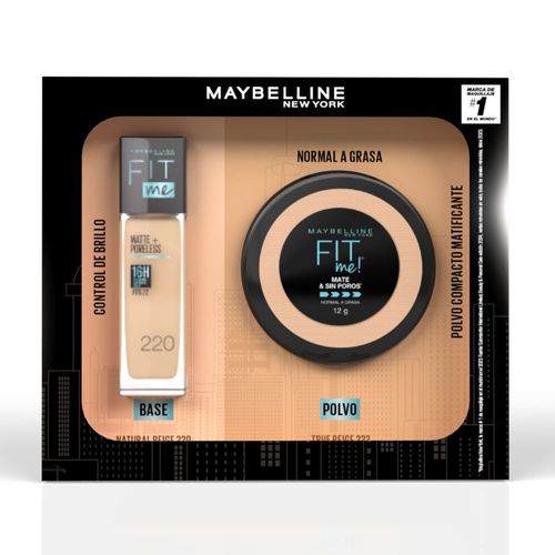Set Matte Poreless Base Maybelline  30Ml + Polvos Fit Me 12Gr  Piel Normal  A Grasa