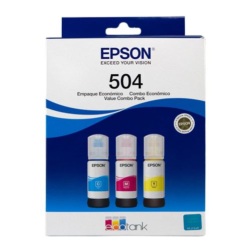 Pack de 3 Botellas de Tinta Cmy Epson T504 rinde hasta 6,000 páginas a color