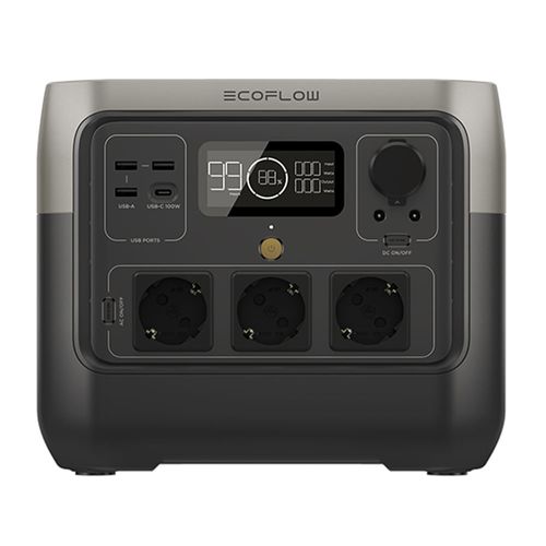 Estación de energía Ecoflow River 2 Pro portátil, 220-240 V, 12 V, recargable, panel solar, gris oscuro