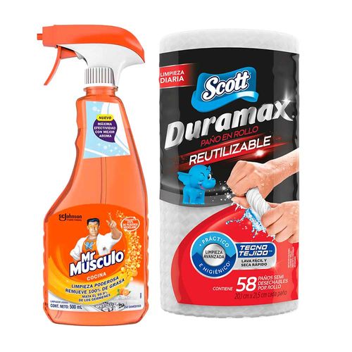 Pack Sacagrasa MR. MÚSCULO Naranja 500ml + Paño Reutilizable SCOTT Duramax 1un