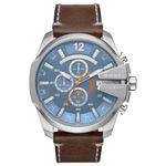 Reloj-Diesel-Mega-Chief-DZ4458-Fecha-Cronometro-Correa-De-Cuero-Marron-Dial-Celeste