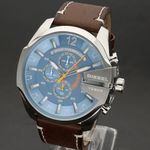 Reloj-Diesel-Mega-Chief-DZ4458-Fecha-Cronometro-Correa-De-Cuero-Marron-Dial-Celeste