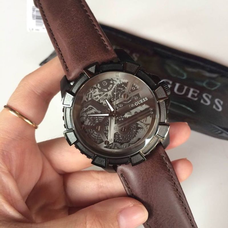 Reloj-Guess-Dynamic-U0274G1-Correa-De-Cuero-Marron-Gunmetal