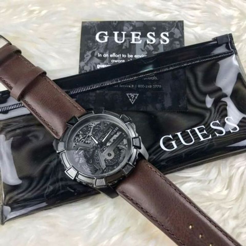 Reloj-Guess-Dynamic-U0274G1-Correa-De-Cuero-Marron-Gunmetal