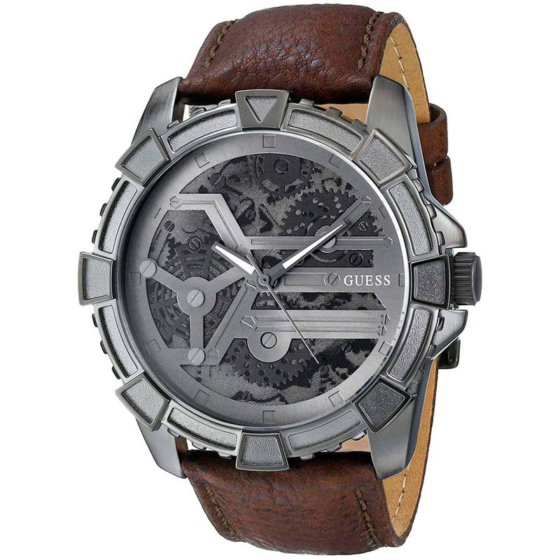 Reloj-Guess-Dynamic-U0274G1-Correa-De-Cuero-Marron-Gunmetal