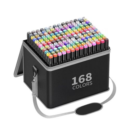 Set de 168 Plumones Doble Punta con Estuche Arte Premium Con Base y Correa