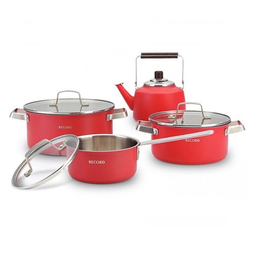 Set de Ollas Fiorenza 8 Piezas Acero Inox Rojo Record