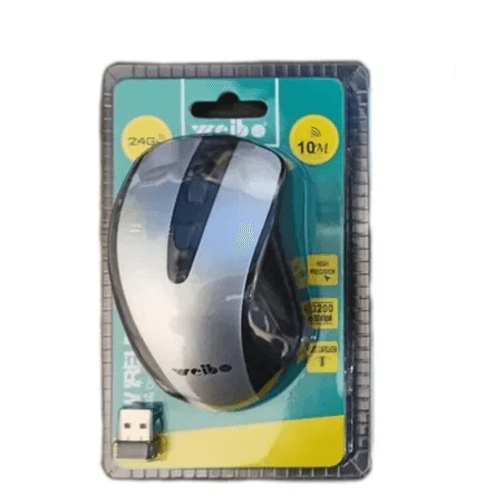 Mouse Óptico Inalámbrico Usb Weibo 2.4 Ghz Wireless - NEGRO CON PLATA