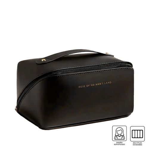 Combo Neceser Estuche de Cosméticos Negro + Brochas de Maquillaje Set 8 piezas con Estuche Rosado