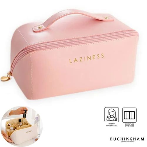 Combo Neceser Estuche de Cosméticos Rosa + Brochas de Maquillaje Set 8 piezas con Estuche Rosado
