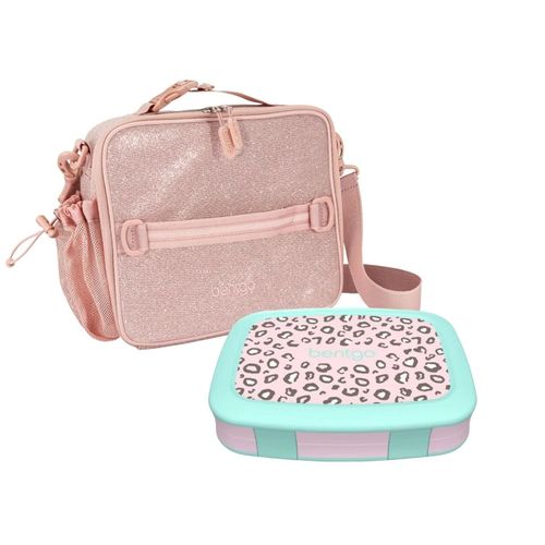 Set Lonchera Leopardo y Porta Lonchera Bentgo Rosa Glitter