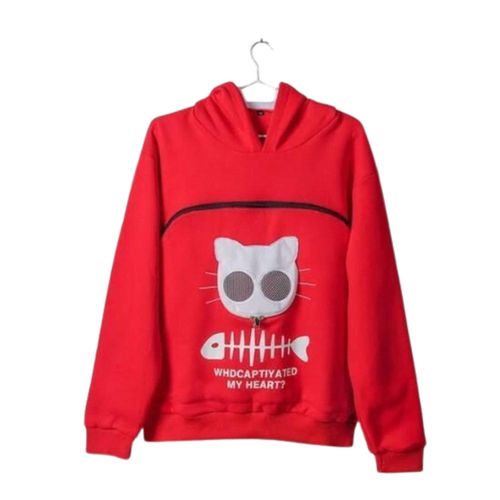 Polera Cat Pocket Hoodie Unisex - Rojo