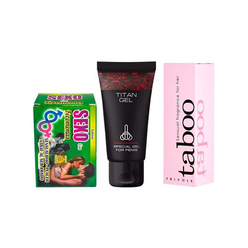 Jabon con Feromonas 110gr + Titan Gel 50 ml + Perfume Mujer 10ml Taboo