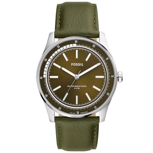 Reloj Fossil Sullivan BQ2663 Solar Acero Inoxidable Correa de Cuero y Dial Verde