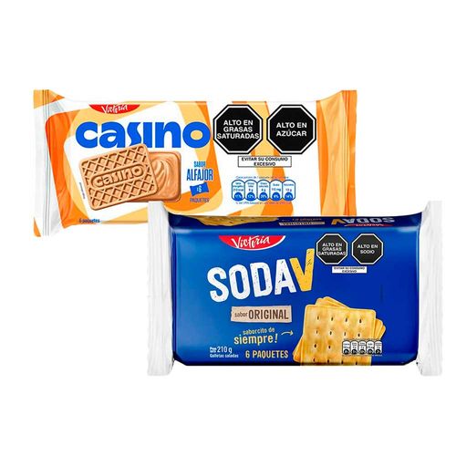 Pack Galleta CASINO Sabor Alfajor Bolsa 43g Paquete 6un + Galletas SODA V Paquete 6un