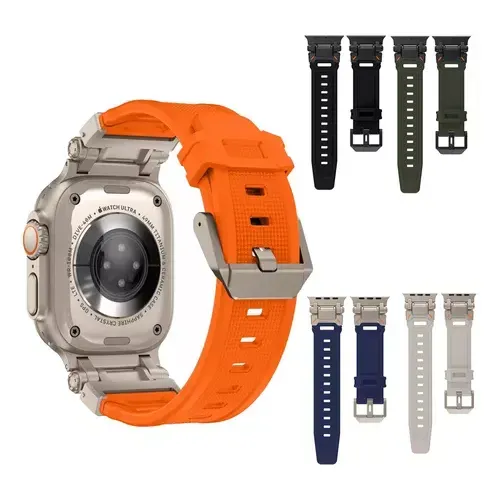 Correa de Silicona con Hebilla Acero Para Applewatch 42-44-45-49mm Anaranjado