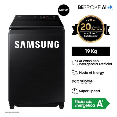 Lavadora Samsung AI Wash EcoBubble™ 19kg Negra WA80F19S8BPE