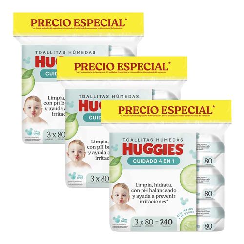 Pack Toallitas Humedas HUGGIES One & Done 3 Paquetes de 80un x 3un