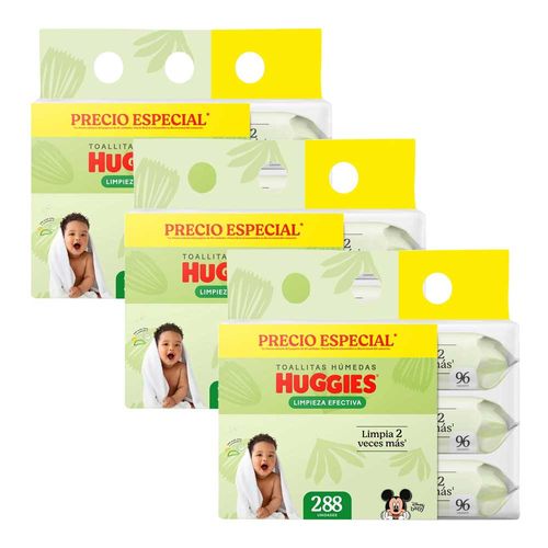 Pack Toallas Húmedas HUGGIES Limpieza Efectiva Bolsa 288un x 3un