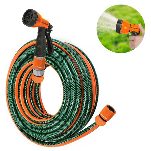 Combo  manguera de riego 1/2"X25m + pistola de riego Truper ERGO