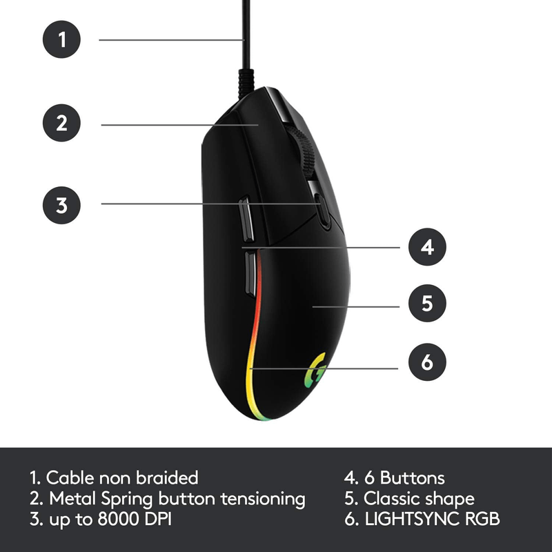 Mouse-Gamer-Logitech-G203-RGB-Lightsync-6-Botones---Negro