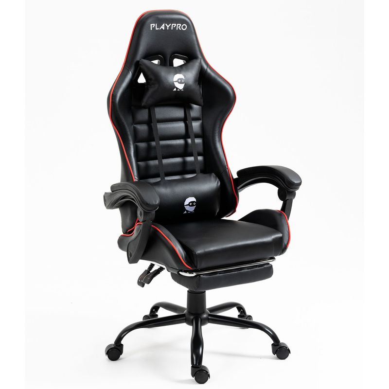 Silla-Gamer-con-Masajeador-Lumbar-Playpro-X1-Rojo-Base-de-Metal