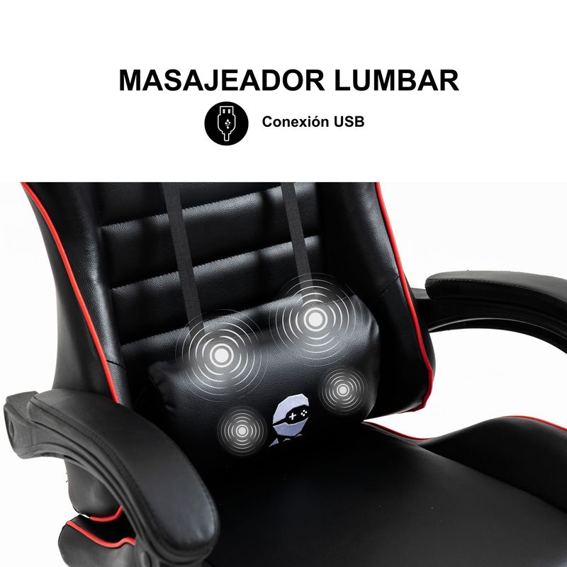 Silla-Gamer-con-Masajeador-Lumbar-Playpro-X1-Rojo-Base-de-Metal