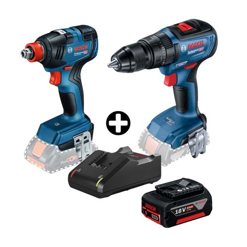 COMBO Taladro Atornillador 18V GSB 18V-50 + Llave de impacto inalámbrica 18V GDX 18V-200 + Batería Gba 18V 4.0 Ah + Cargador Gal 18V-40 Bosch