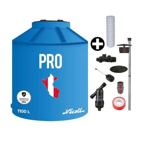 COMBO Tanque de agua Pro 1100 litros Azul + Kit de accesorios + Cartucho Repuesto Filtro De Sedimentos 5u Aguavida Orange