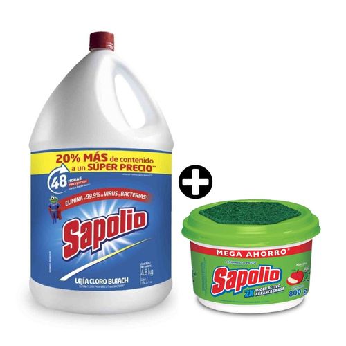 COMBO Lejía Sapolio Original 4.8kg + Lavavajilla en pasta Sapolio Manzana 800gr