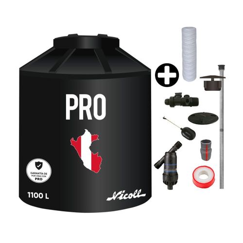 COMBO Tanque de agua Pro 1100 litros Negro + Kit de Accesorios + Cartucho Repuesto Filtro De Sedimentos 5u Aguavida Orange