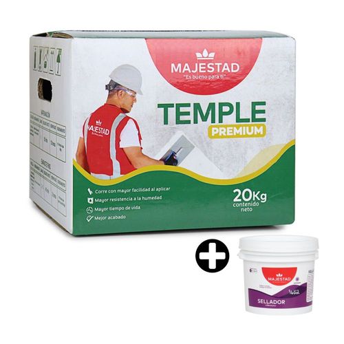 COMBO Pintura Temple Majestad Premium Blanco Mate 20kg + Sellador Majestad 1/4gl