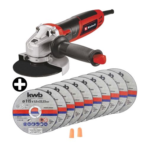 COMBO Amoladora 4 1/2" 850w Tc-ag 125 Einhell + 10 discos de corte metal 115x1,0mm KWB